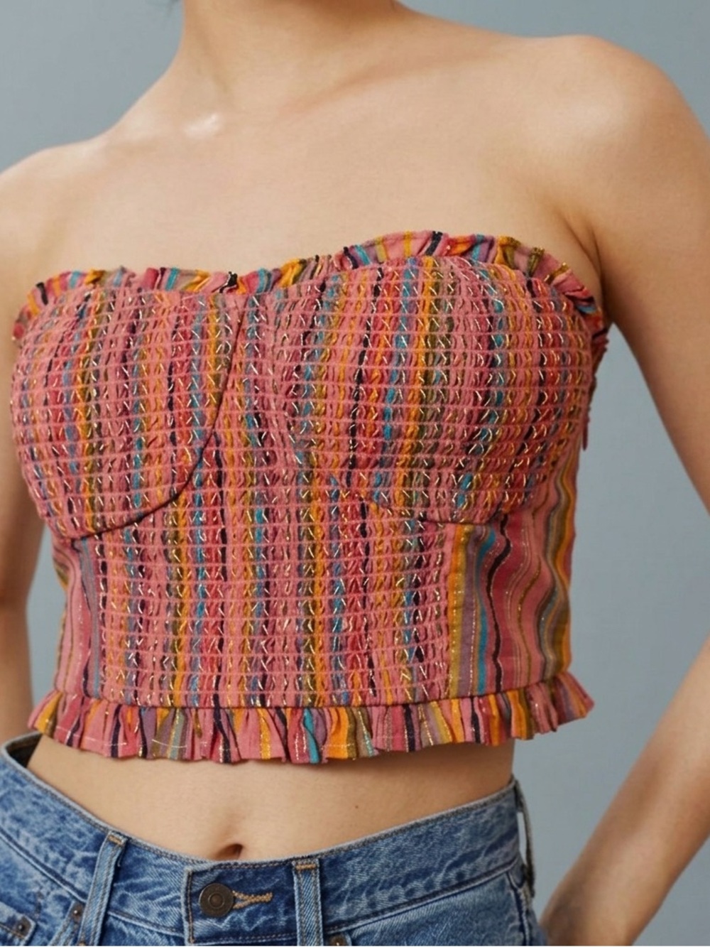 Anthropologie Pilcro Striped Strapless Top Size Large Petite NWT